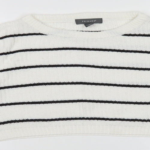 Primark Womens White Crew Neck Striped Acrylic Pullover Jumper Size S   - Cropepd