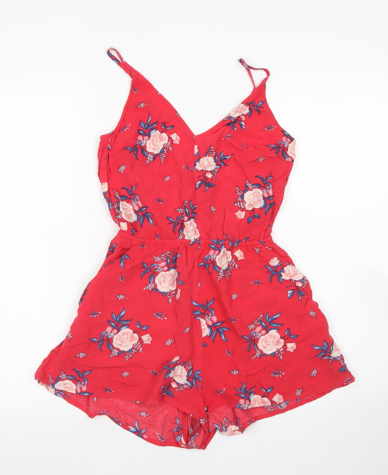 Divided Womens Red Floral Viscose Playsuit One-Piece Size 8