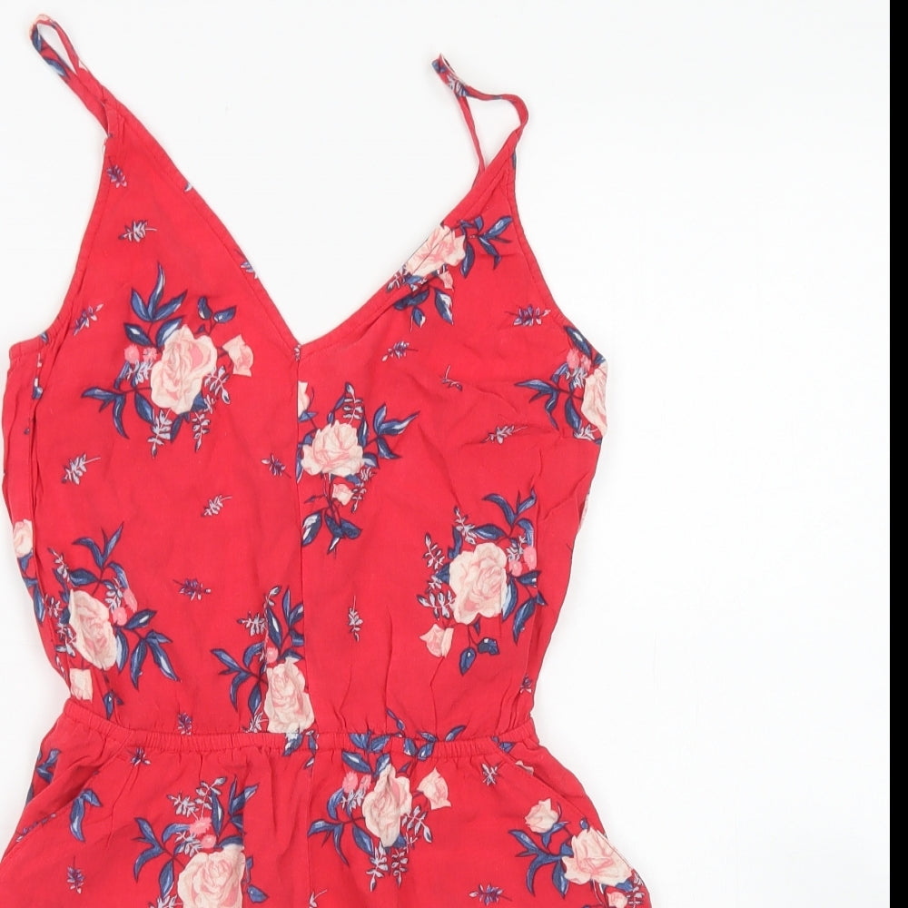 Divided Womens Red Floral Viscose Playsuit One-Piece Size 8