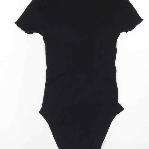 Divided Womens Black  Cotton Bodysuit One-Piece Size S  Snap - Lettuce Edging