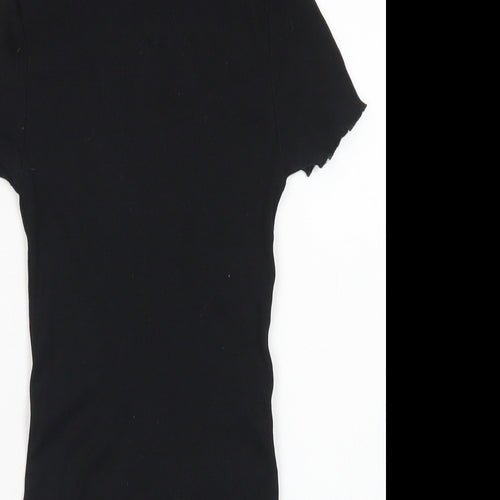 Divided Womens Black  Cotton Bodysuit One-Piece Size S  Snap - Lettuce Edging