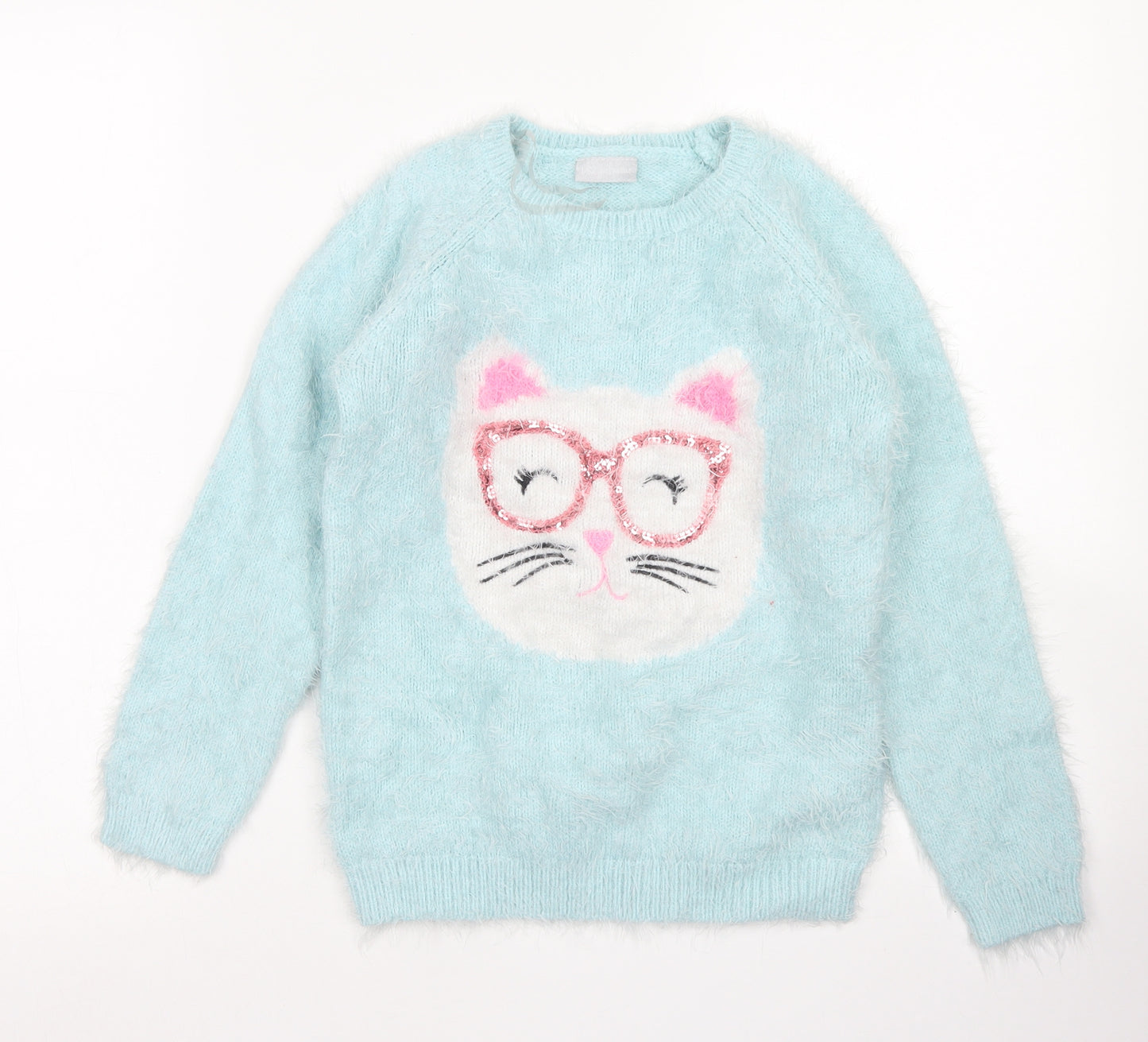 Matalan Girls Blue Crew Neck  Polyamide Pullover Jumper Size 10 Years   - Cat