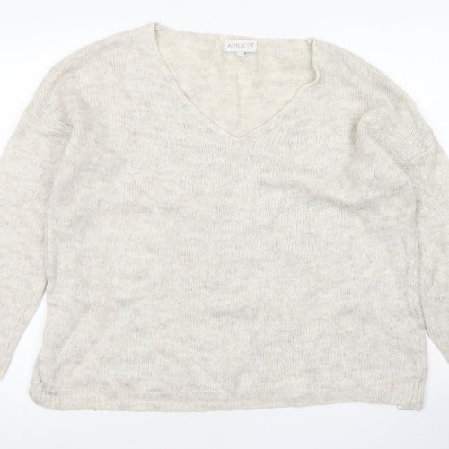 Apricot Womens Beige V-Neck  Acrylic Pullover Jumper Size M