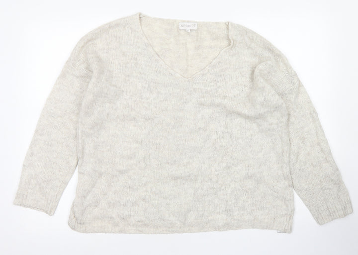 Apricot Womens Beige V-Neck Acrylic Pullover Jumper Size M