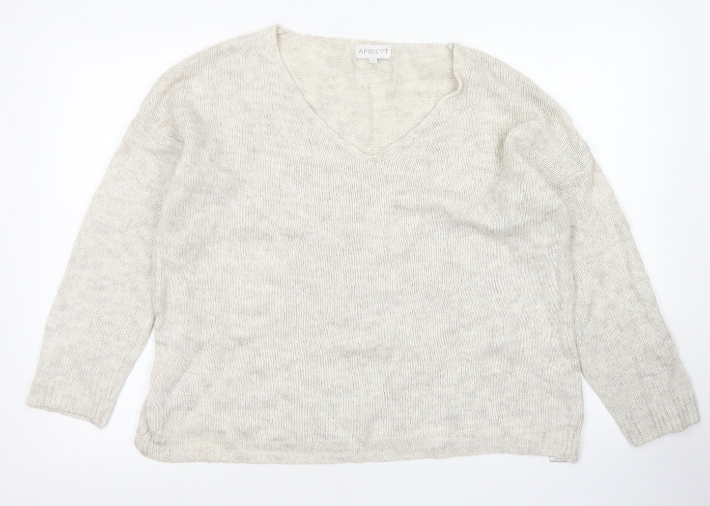 Apricot Womens Beige V-Neck  Acrylic Pullover Jumper Size M
