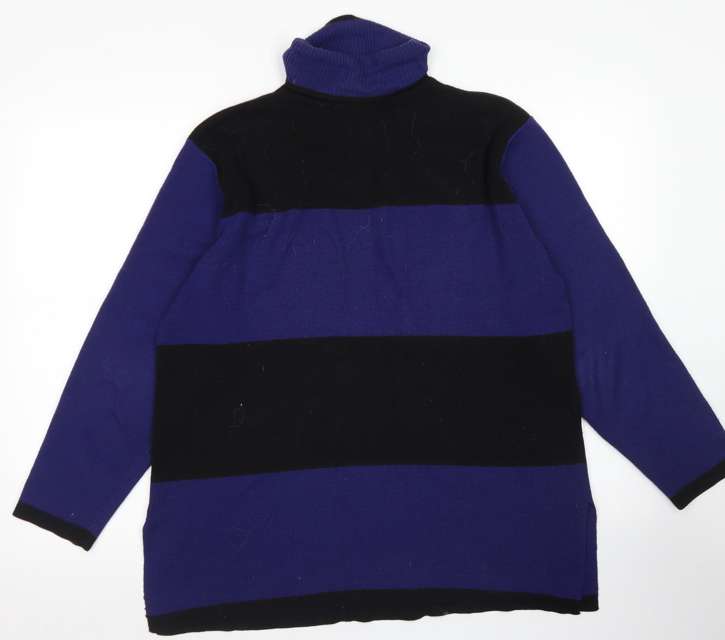 Bellino Womens Blue Roll Neck Check Acrylic Henley Jumper Size 16