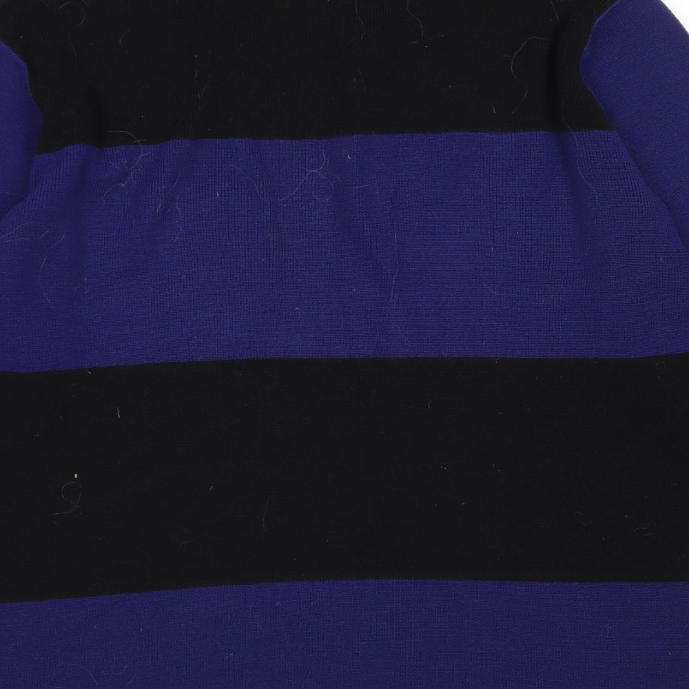 Bellino Womens Blue Roll Neck Check Acrylic Henley Jumper Size 16
