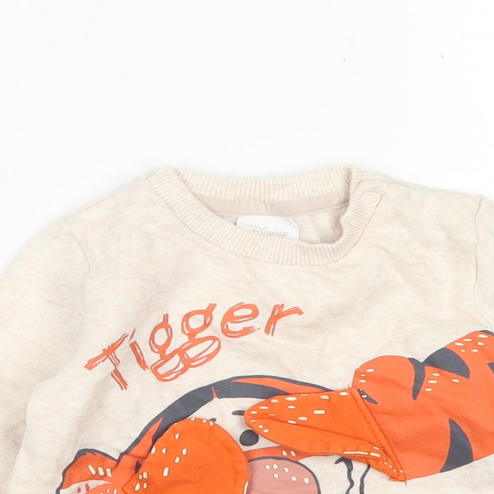 Disney Baby Boys Beige  Cotton Pullover T-Shirt Size 9-12 Months Crew Neck  - Tigger