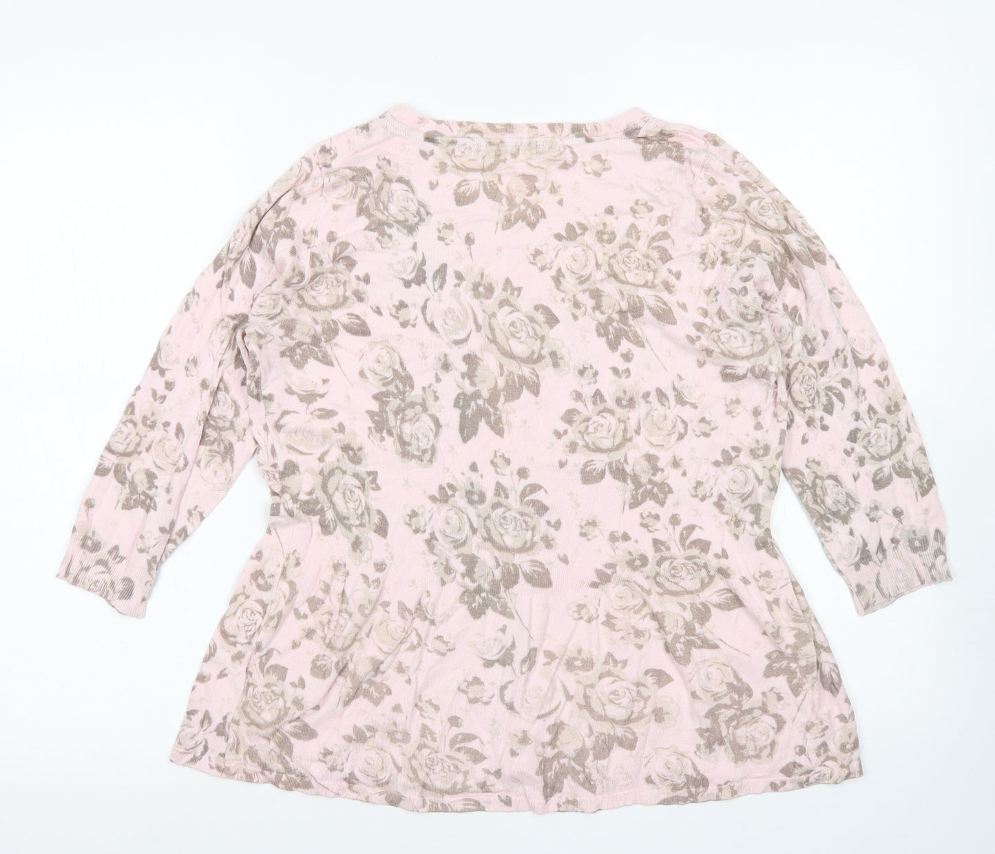 M&S Womens Pink Crew Neck Floral Viscose Pullover Jumper Size 16   - Peplum