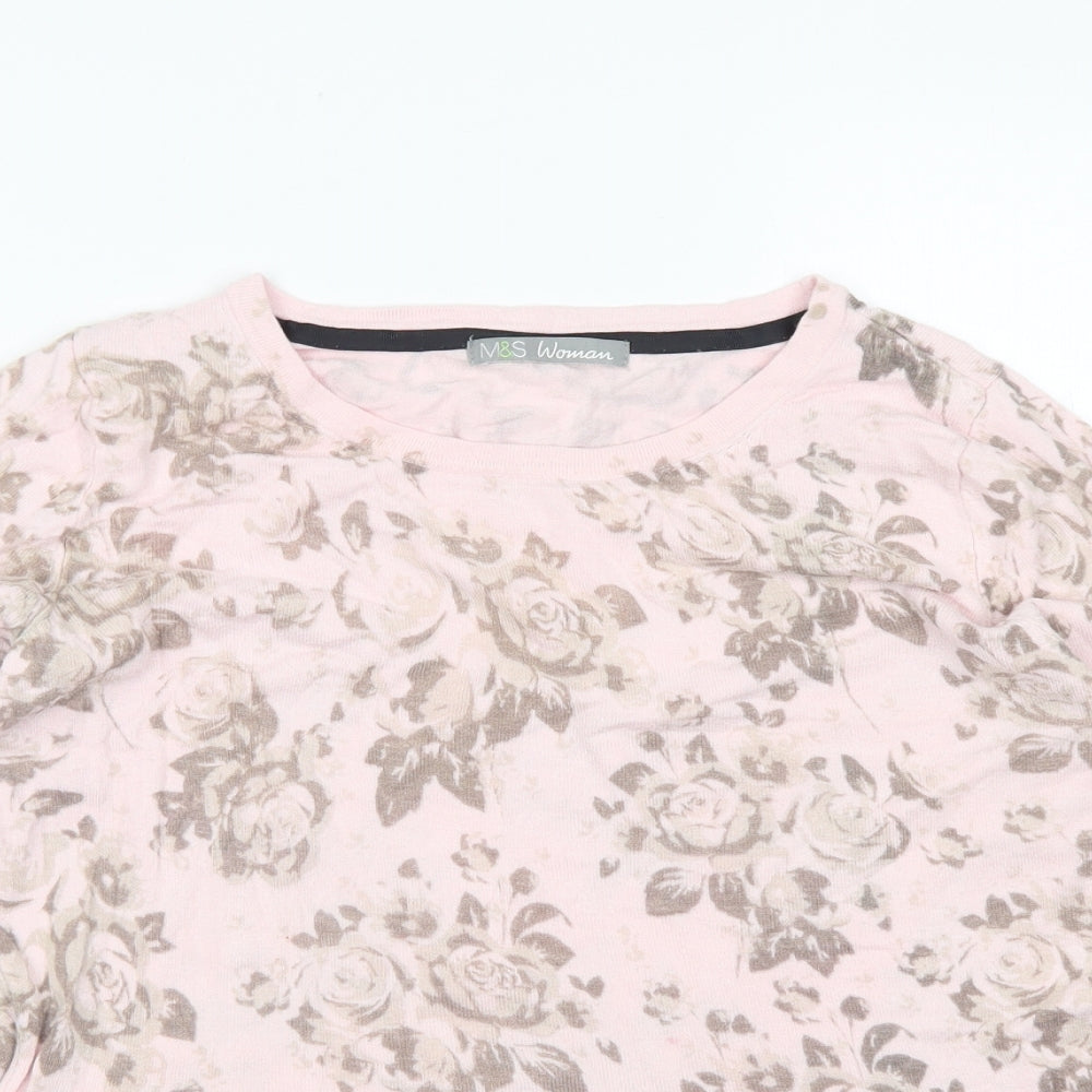 M&S Womens Pink Crew Neck Floral Viscose Pullover Jumper Size 16   - Peplum