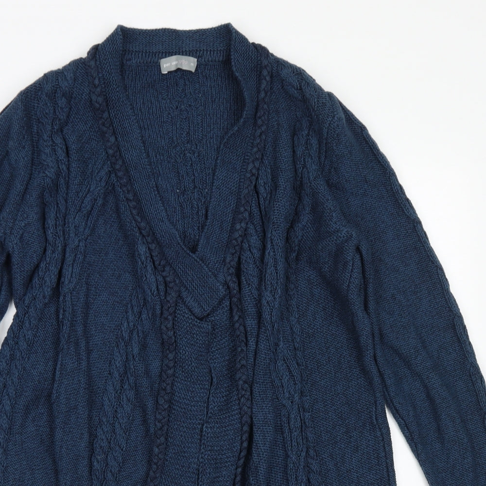 Per Una Womens Blue Crew Neck  Cotton Cardigan Jumper Size M