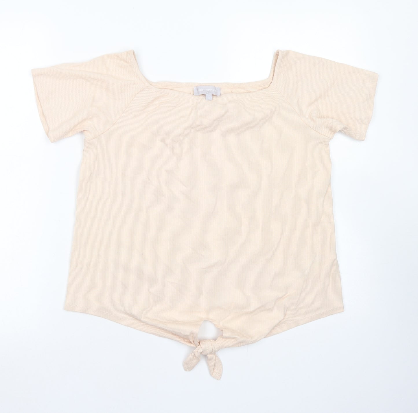 Red Herring Womens Beige  Cotton Basic T-Shirt Size 16 Square Neck - Tie Front