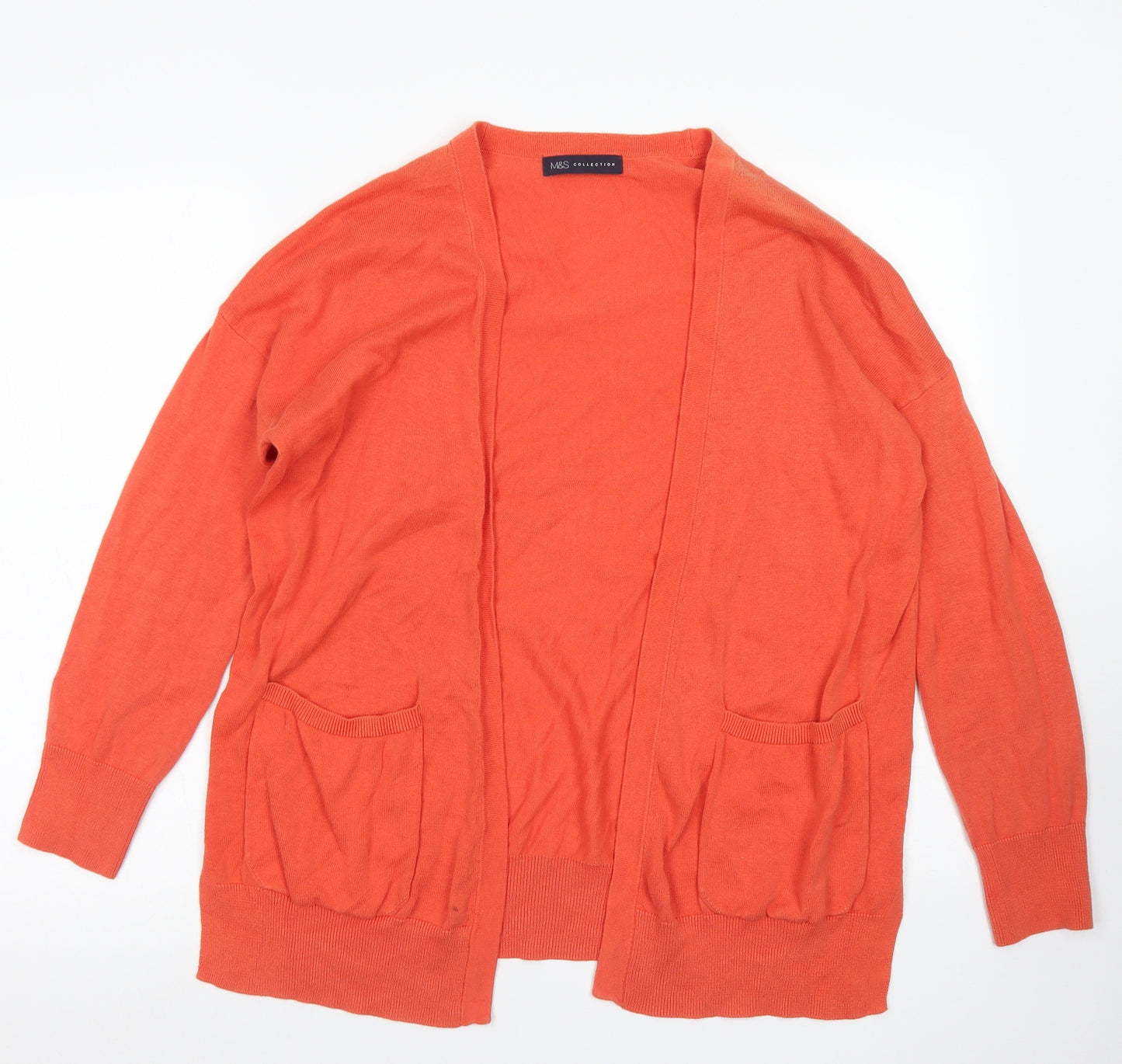 M&S Womens Orange Crew Neck  Cotton Cardigan Jumper Size M