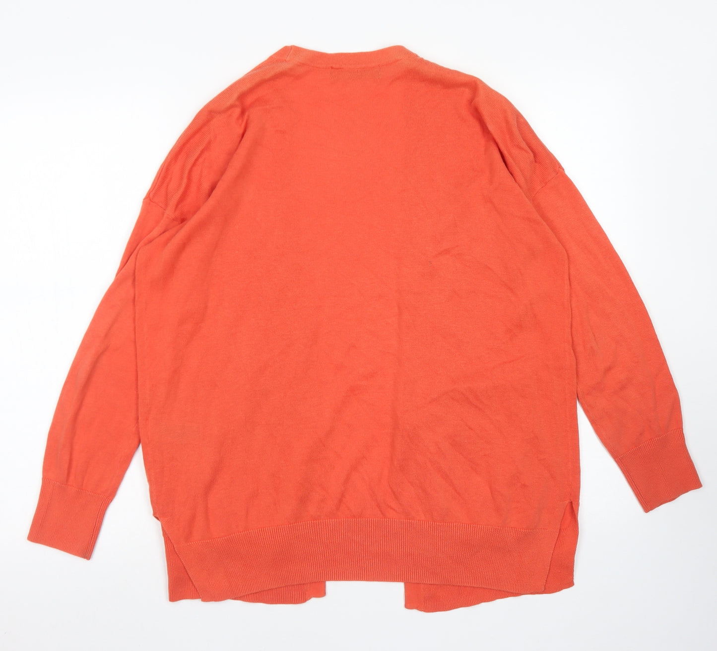 M&S Womens Orange Crew Neck  Cotton Cardigan Jumper Size M