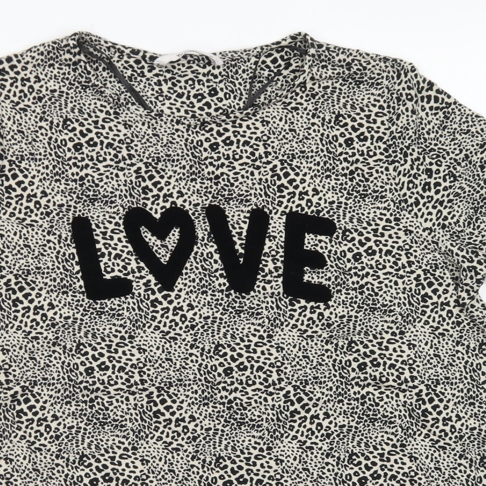 TU Womens Brown Animal Print Viscose Basic T-Shirt Size 10 Crew Neck