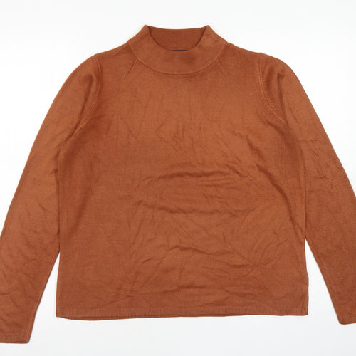 M&S Collection Womens Brown Mock Neck  Acrylic Pullover Jumper Size 14