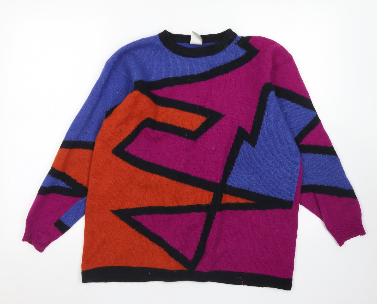 Country Casuals Womens Pink Crew Neck Geometric Wool Pullover Jumper Size L