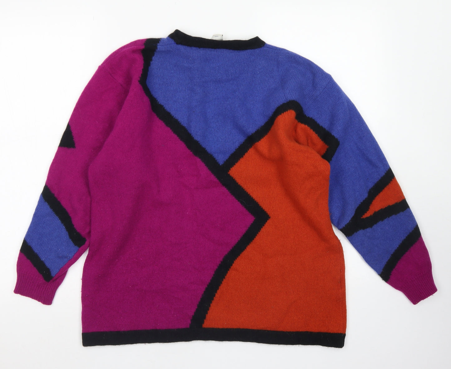 Country Casuals Womens Pink Crew Neck Geometric Wool Pullover Jumper Size L