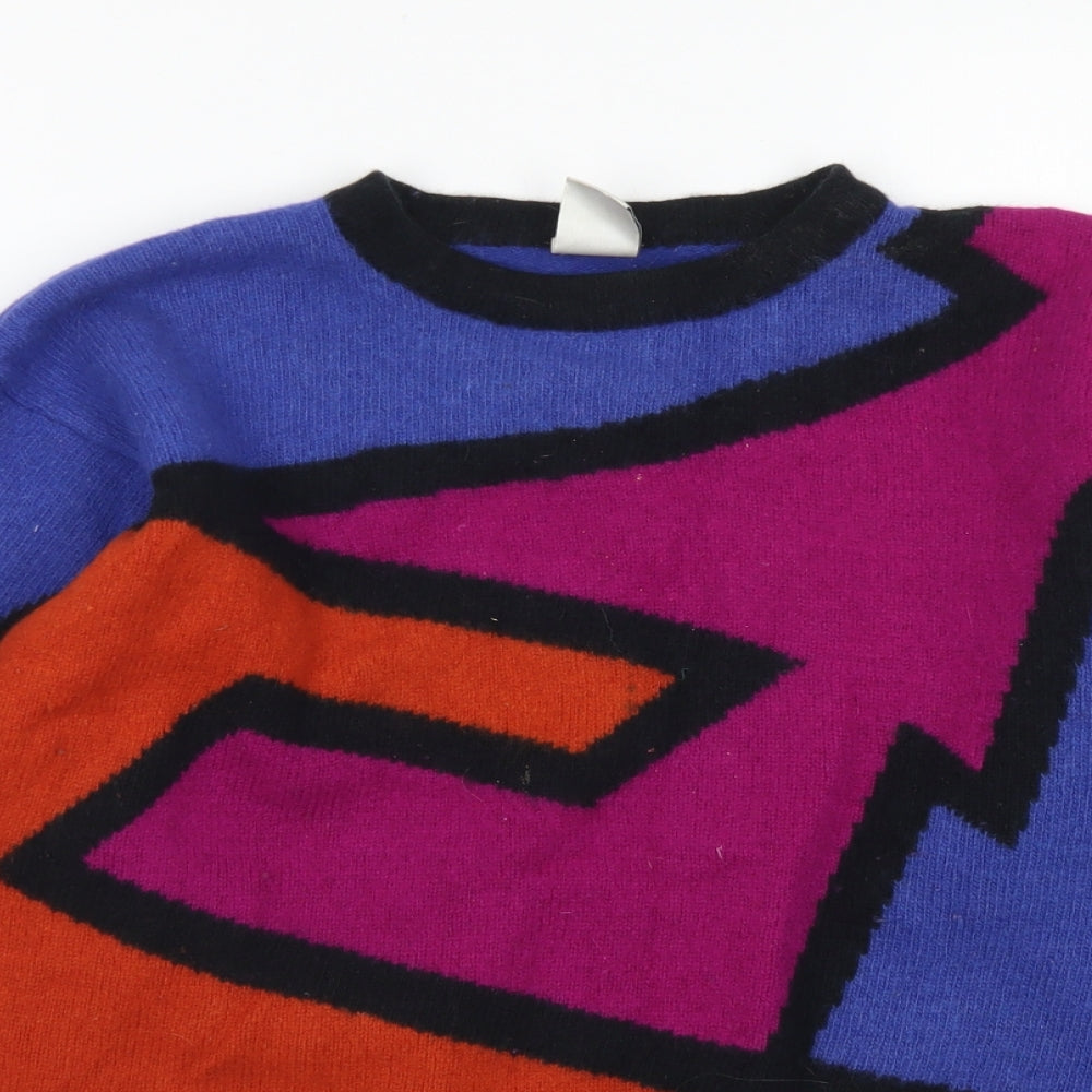 Country Casuals Womens Pink Crew Neck Geometric Wool Pullover Jumper Size L