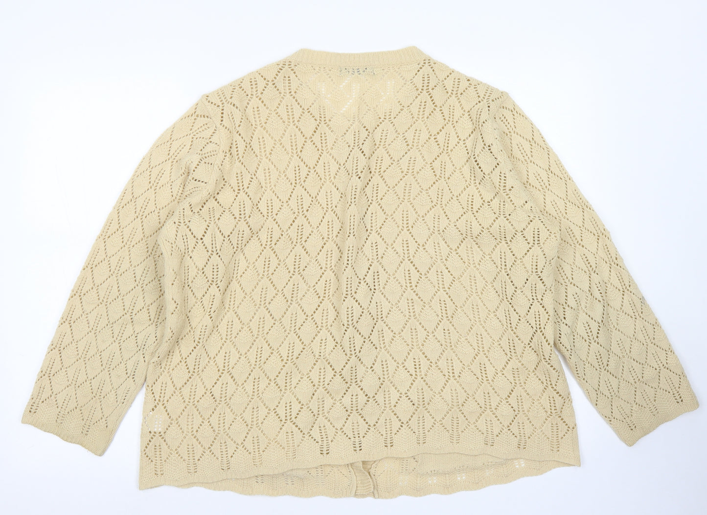 BM Womens Beige Round Neck  Acrylic Cardigan Jumper Size L