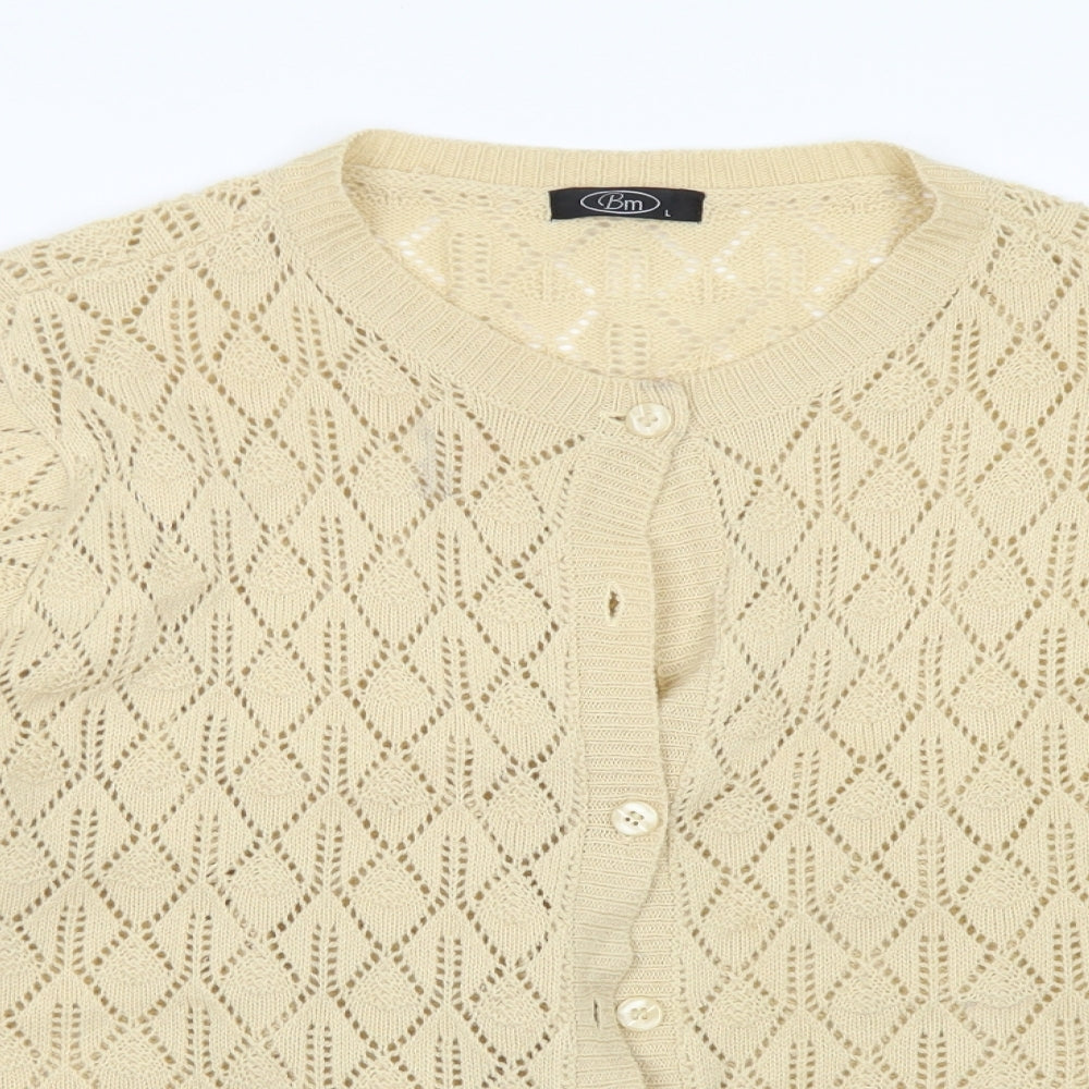 BM Womens Beige Round Neck  Acrylic Cardigan Jumper Size L