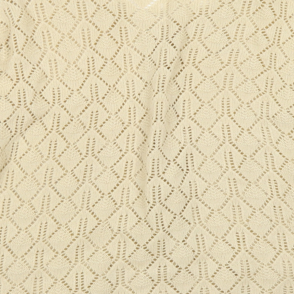 BM Womens Beige Round Neck  Acrylic Cardigan Jumper Size L