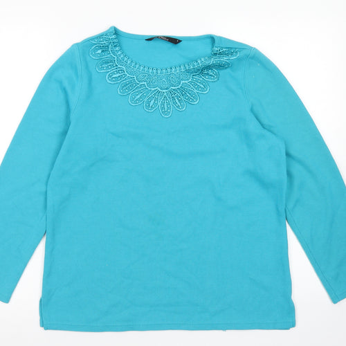 BM  Womens Blue Round Neck  Polyester Pullover Jumper Size S   - Lace Detail