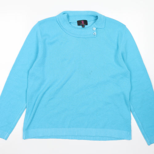 Simon Jeffrey Womens Blue Collared  Acrylic Pullover Jumper Size L
