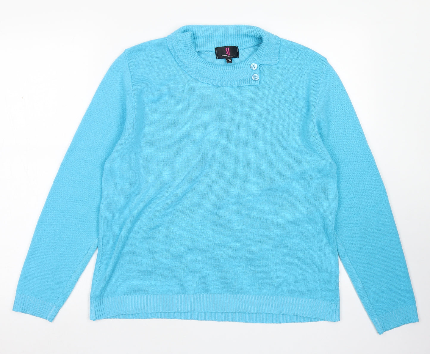 Simon Jeffrey Womens Blue Collared  Acrylic Pullover Jumper Size L