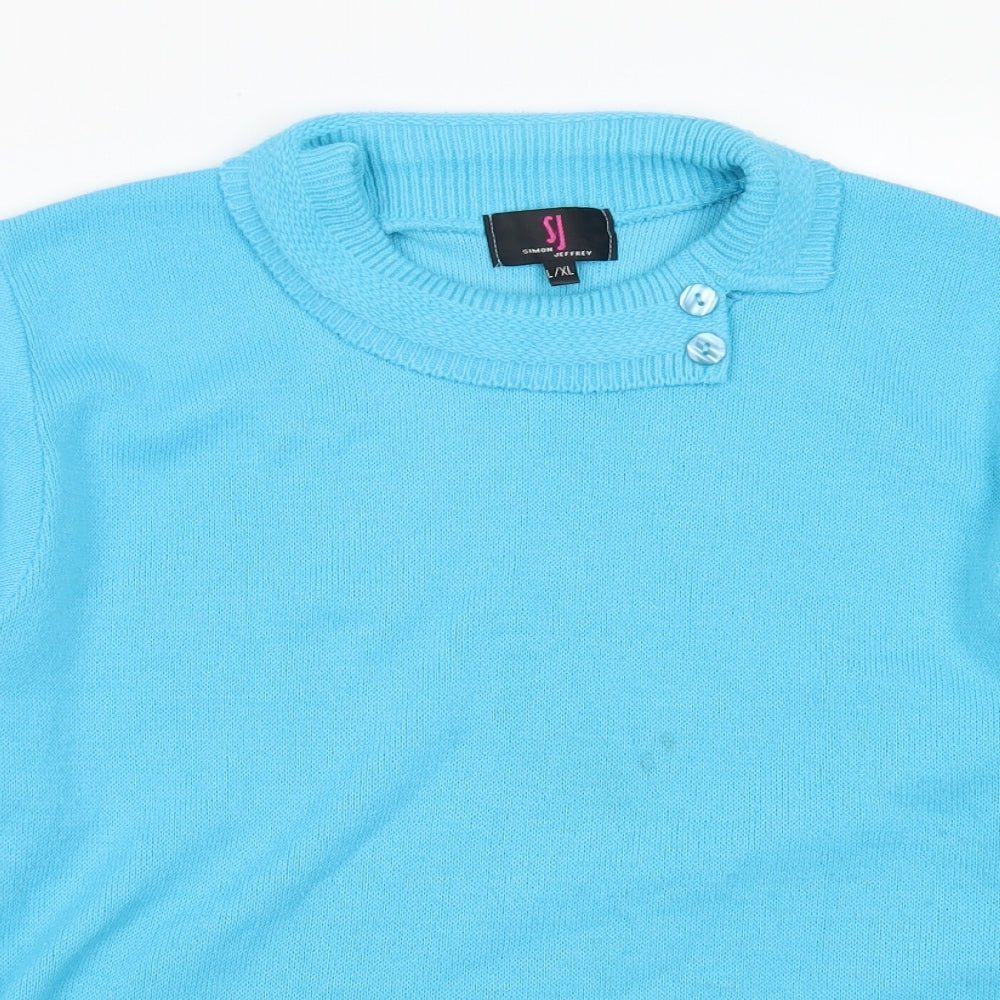 Simon Jeffrey Womens Blue Collared  Acrylic Pullover Jumper Size L