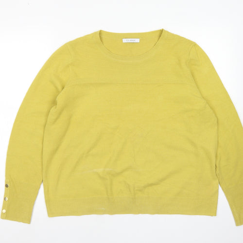 Classic Womens Yellow Round Neck  Acrylic Pullover Jumper Size 18