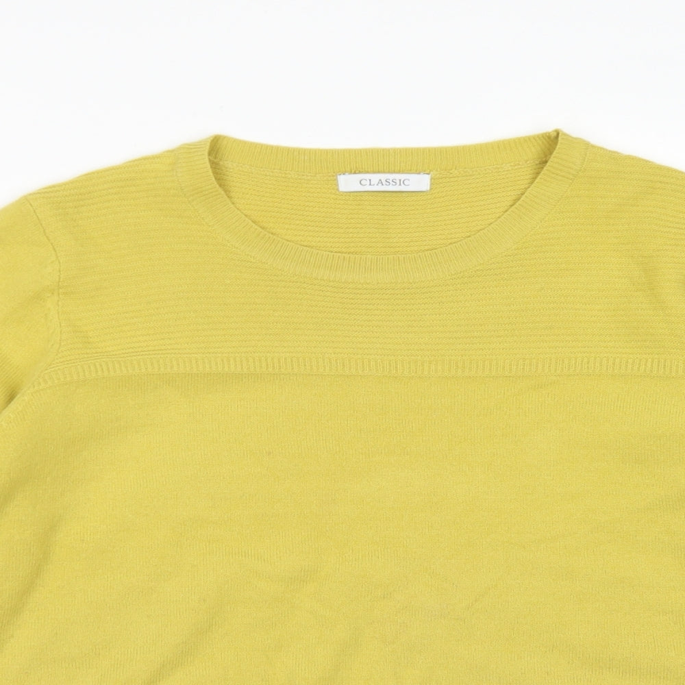 Classic Womens Yellow Round Neck  Acrylic Pullover Jumper Size 18