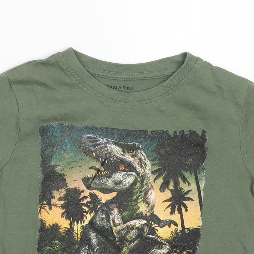 Primark Boys Green  Cotton Basic T-Shirt Size 18-24 Months Crew Neck  - Dinosaur T-Rex