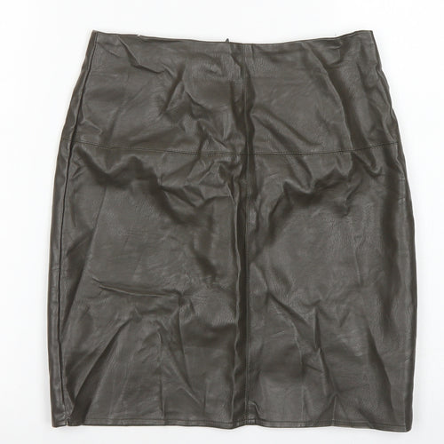 Missguided Womens Green  Polyurethane A-Line Skirt Size 8   Zip
