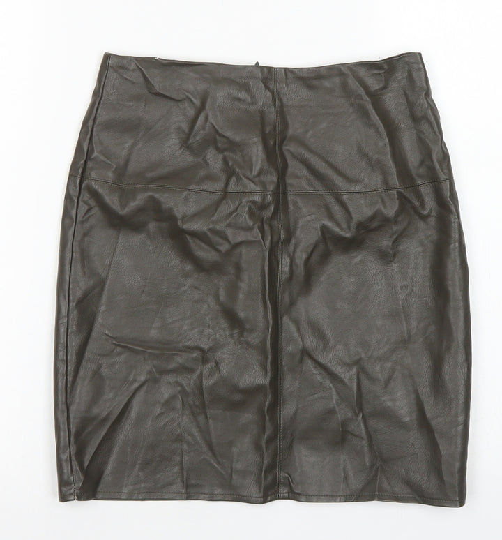 Missguided Womens Green Polyurethane A-Line Skirt Size 8 Zip