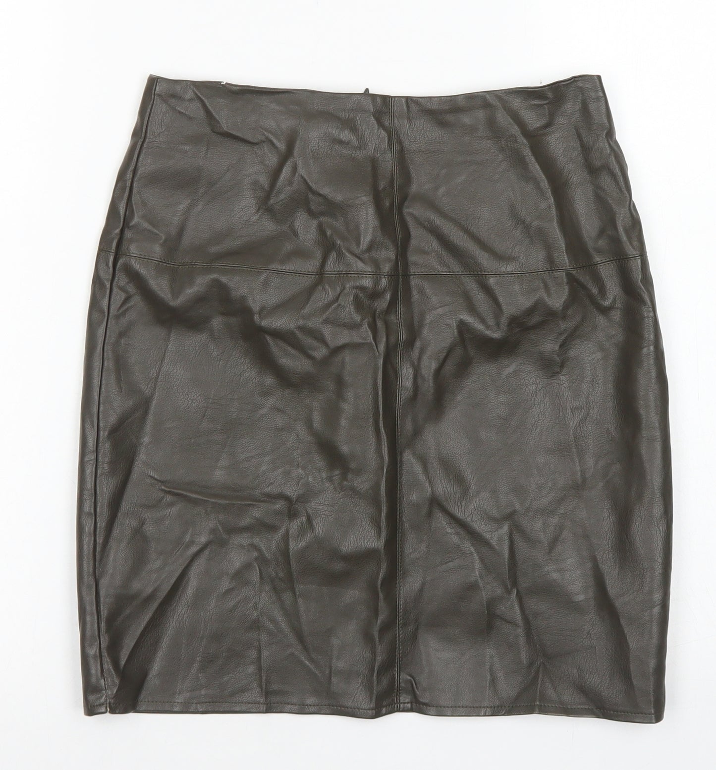 Missguided Womens Green  Polyurethane A-Line Skirt Size 8   Zip