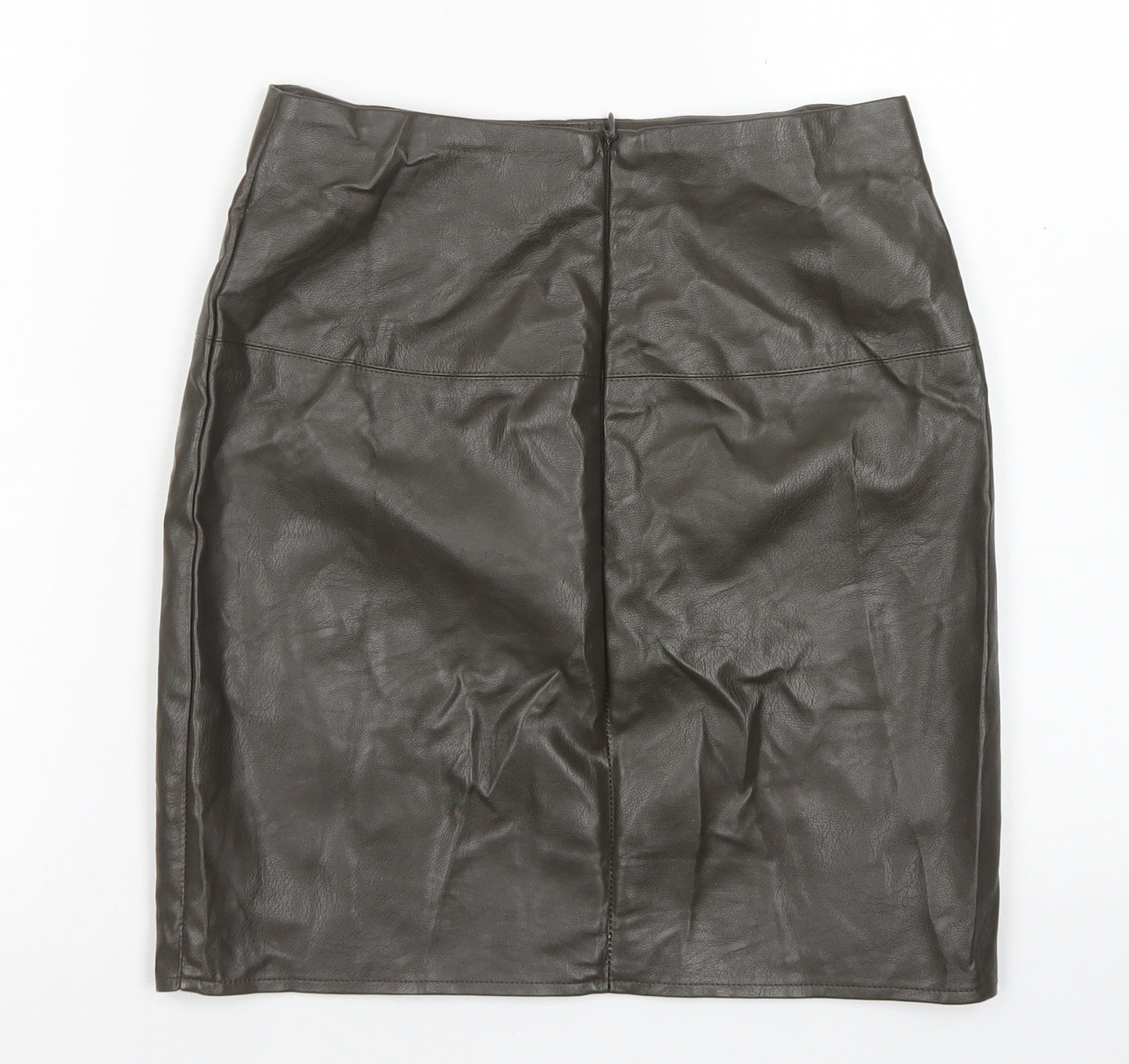 Missguided Womens Green  Polyurethane A-Line Skirt Size 8   Zip
