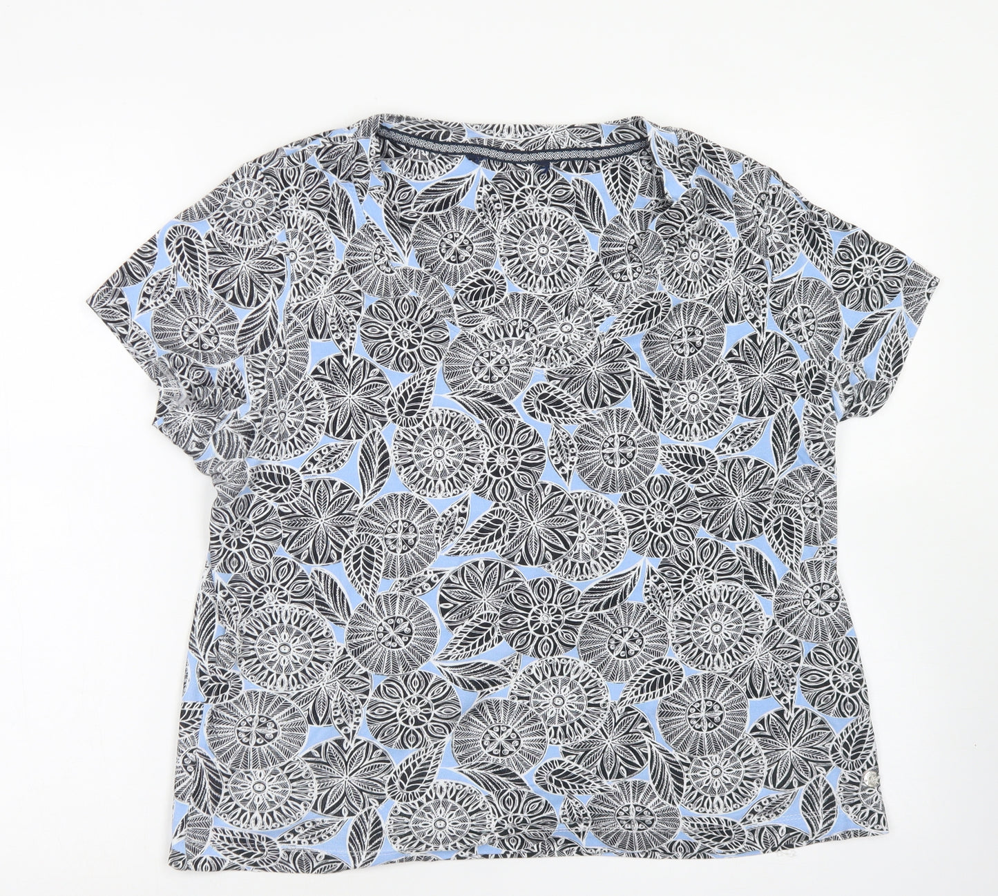 Maine Womens Blue Floral Cotton Basic T-Shirt Size 16 Scoop Neck