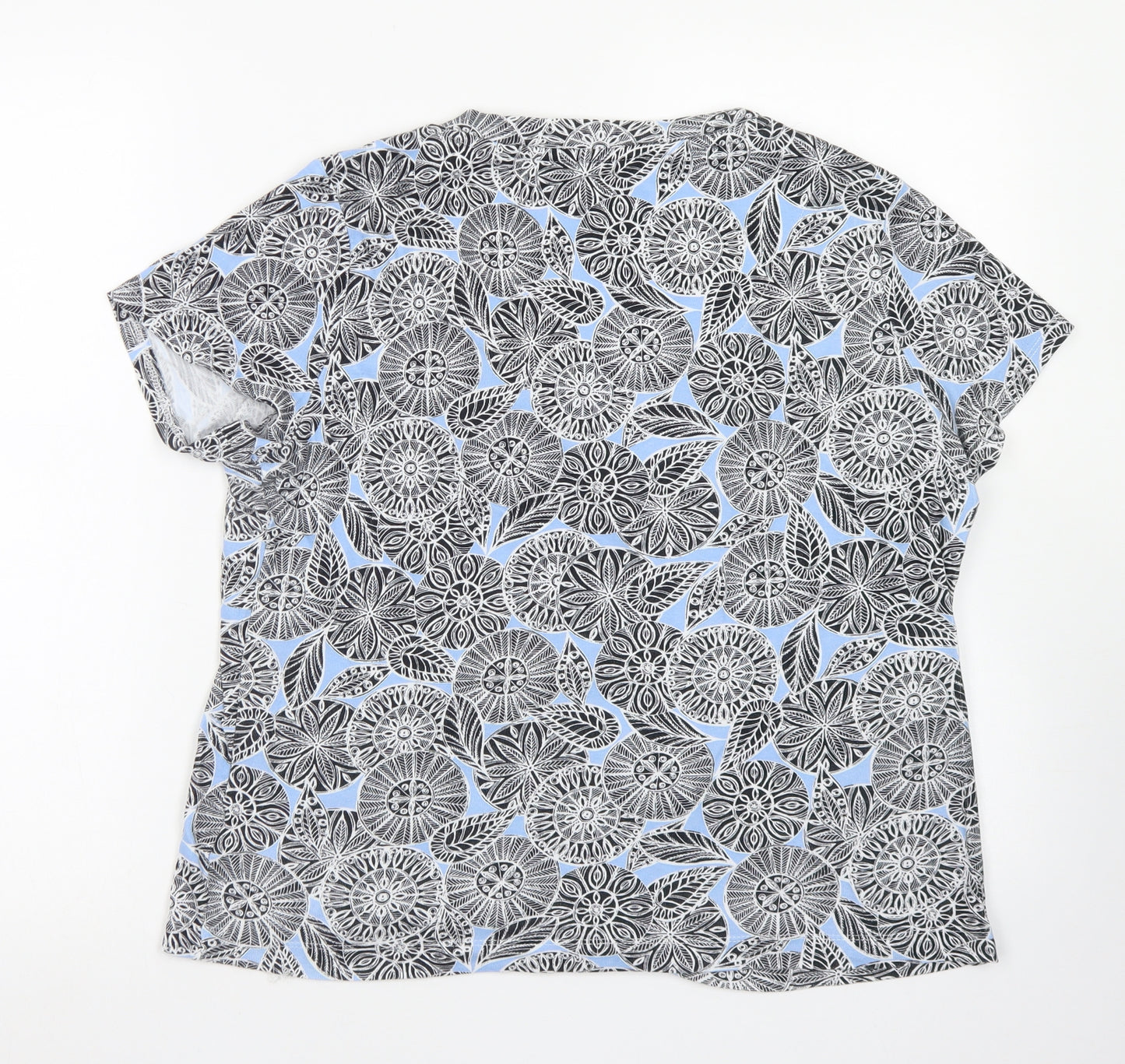 Maine Womens Blue Floral Cotton Basic T-Shirt Size 16 Scoop Neck