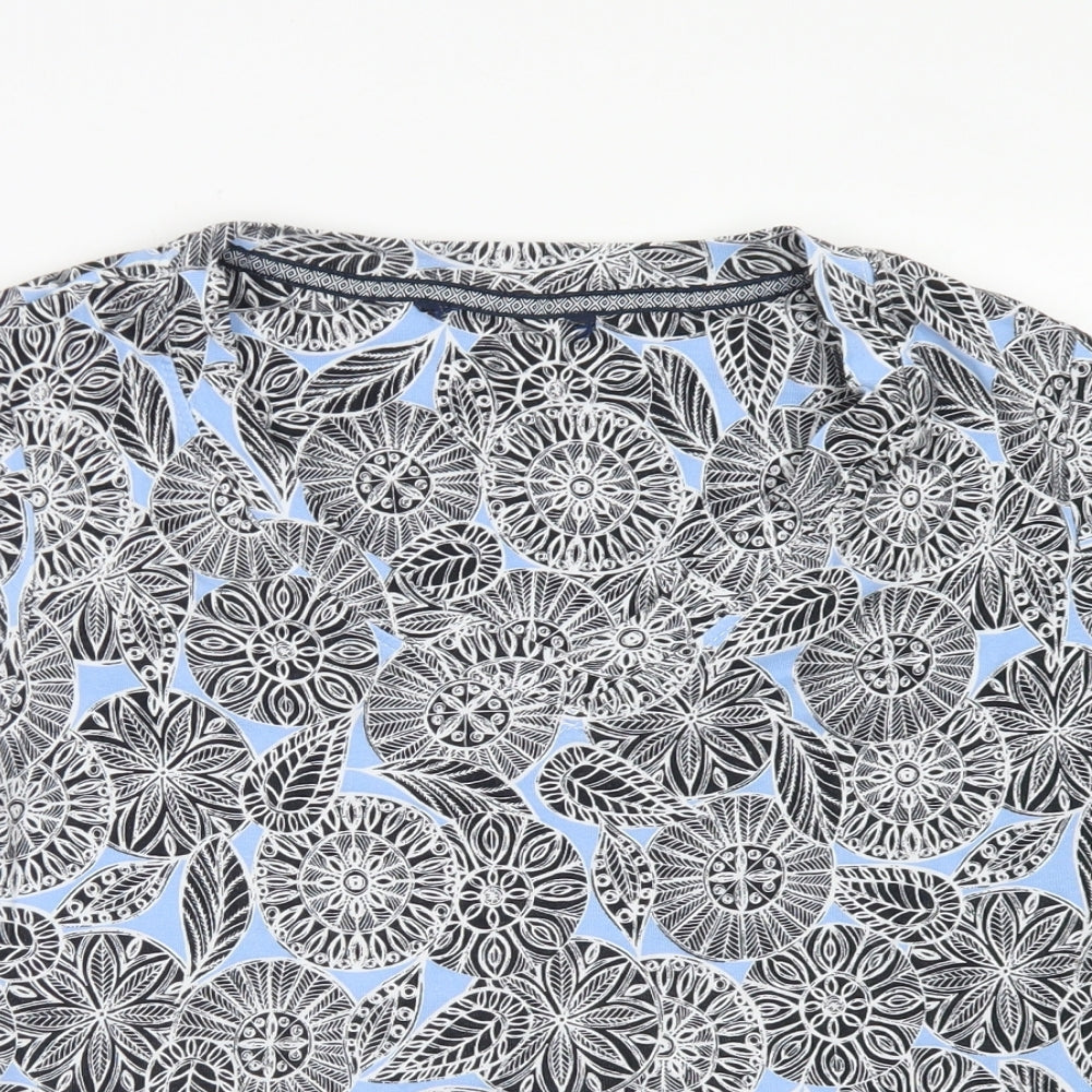 Maine Womens Blue Floral Cotton Basic T-Shirt Size 16 Scoop Neck