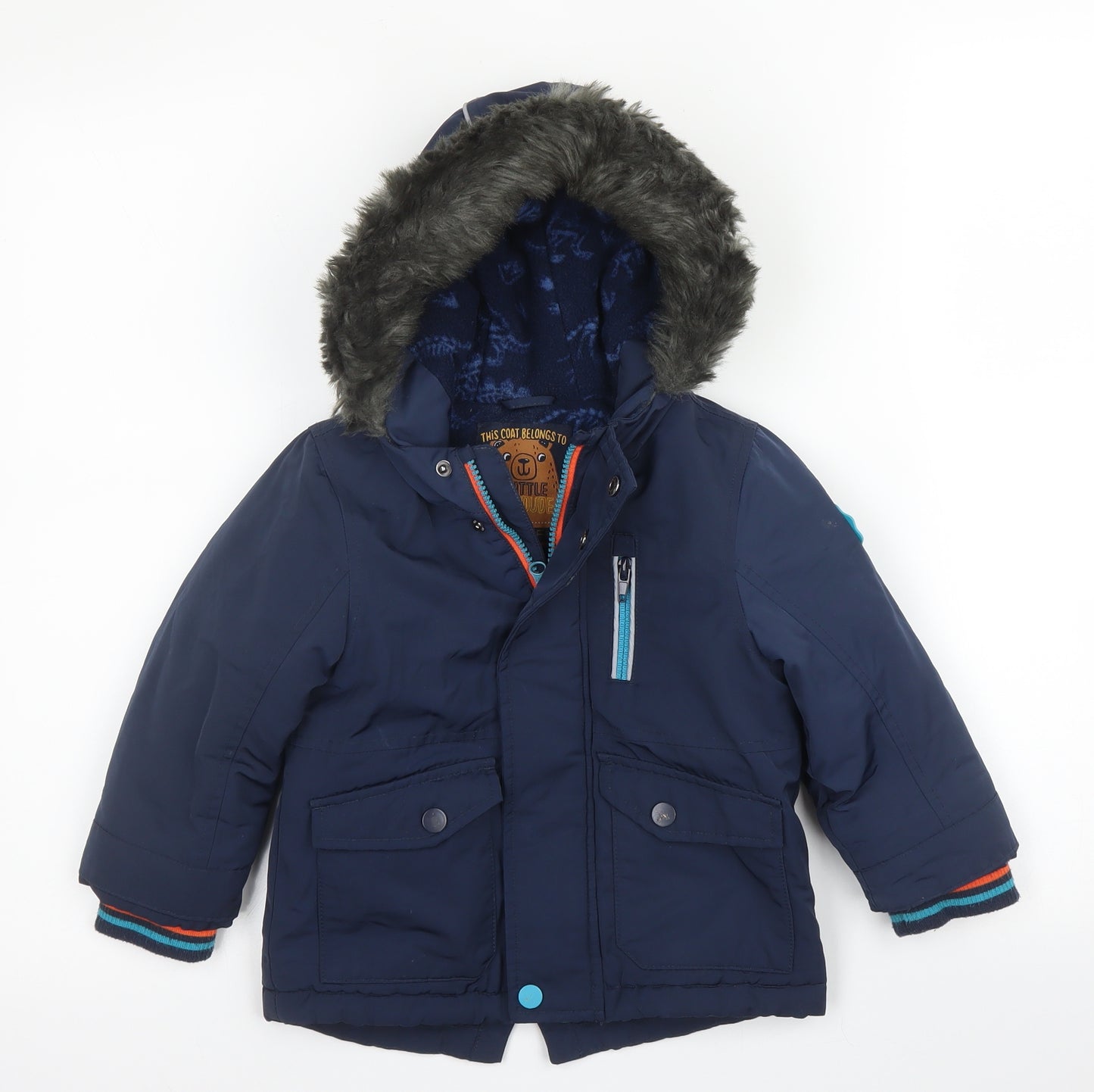 F&F Boys Blue   Parka Coat Size 12-18 Months   Zip