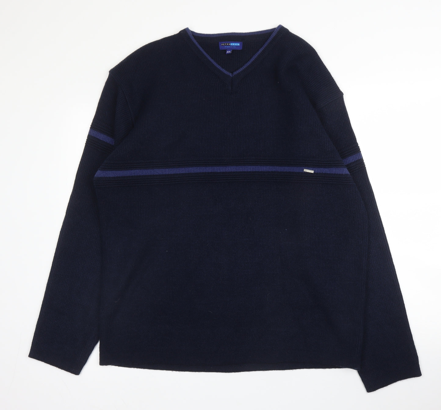 Petroleum Mens Blue V-Neck  Acrylic Pullover Jumper Size XL