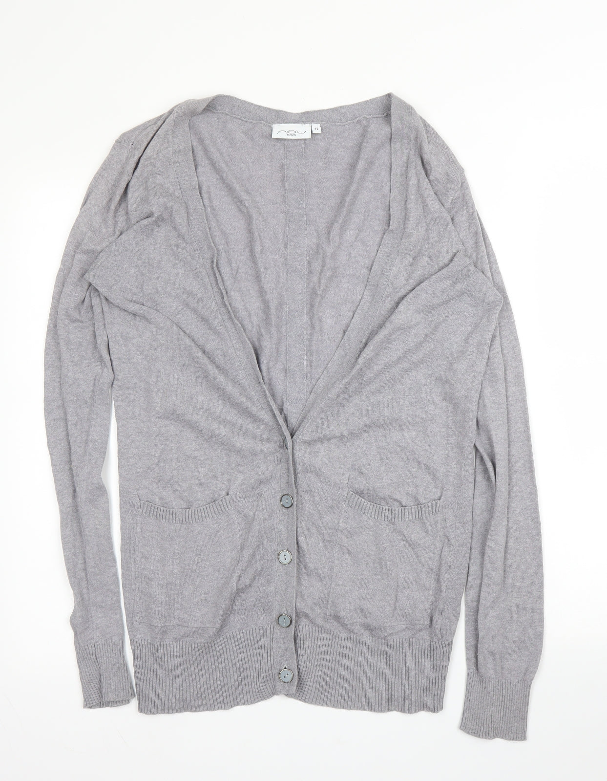New Look Womens Grey V-Neck  Cotton Cardigan Jumper Size 12