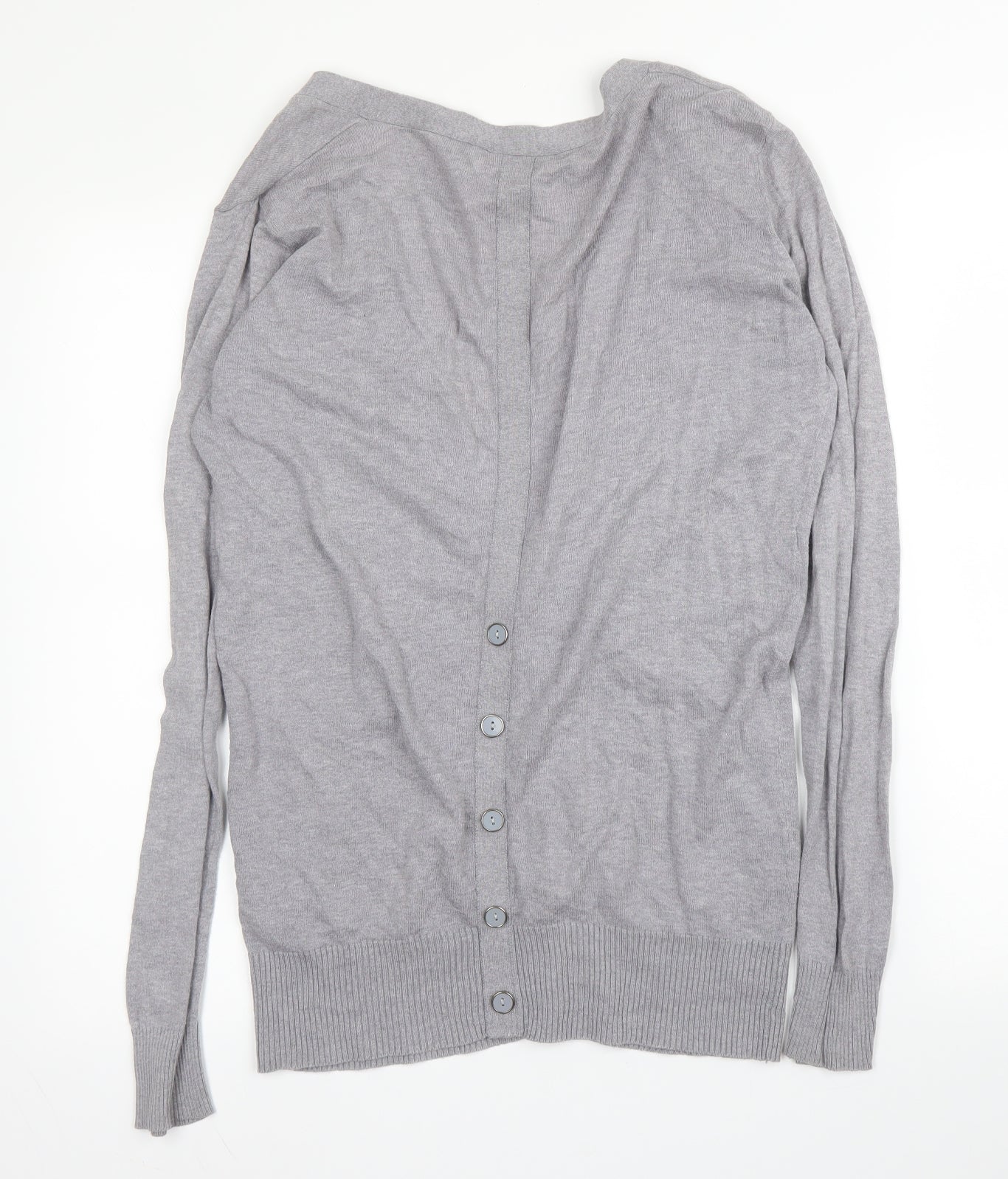 New Look Womens Grey V-Neck  Cotton Cardigan Jumper Size 12