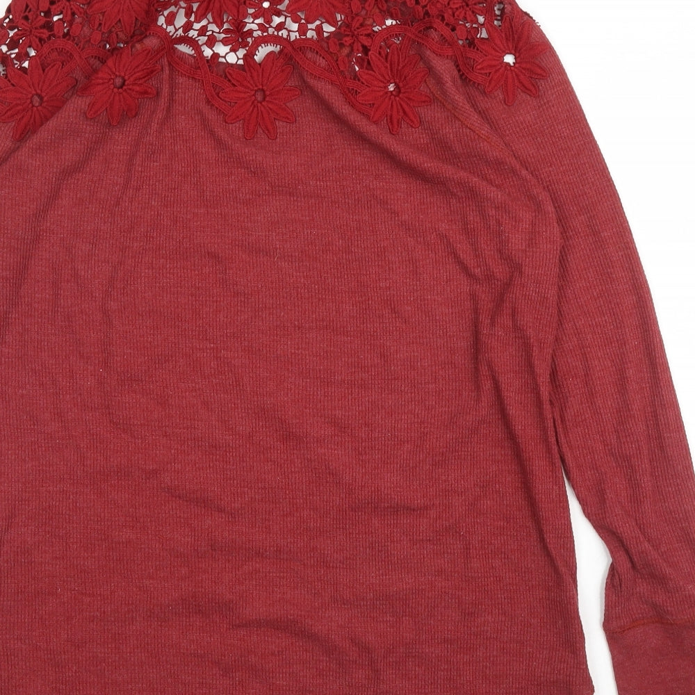 American Eagle Outfitters Womens Red Floral Cotton Basic Blouse Size M Round Neck