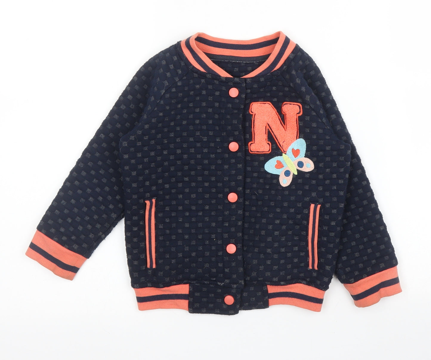 Nutmeg Girls Blue High Neck  Polyester Cardigan Jumper Size 4 Years  Snap