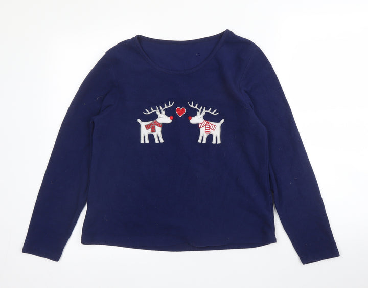 Preworn Womens Blue Round Neck Polyester Pullover Jumper Size S - Christmas, PJ top