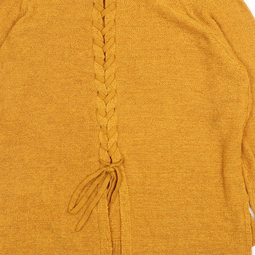 Papaya Womens Yellow Round Neck  Acrylic Pullover Jumper Size S