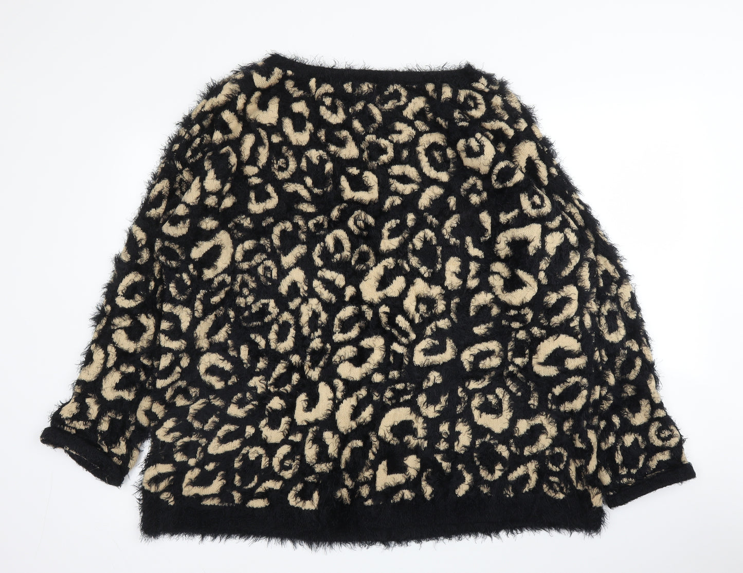 River Island Womens Black Round Neck Animal Print Acrylic Pullover Jumper Size 14   - Leopard print