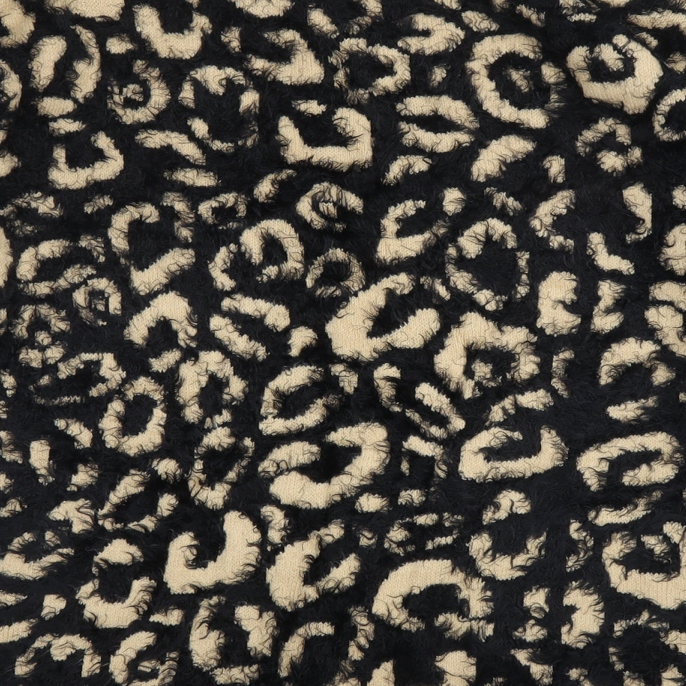 River Island Womens Black Round Neck Animal Print Acrylic Pullover Jumper Size 14   - Leopard print